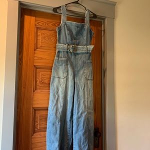Pilcro + The Letterpress belted denim overalls